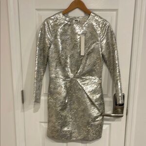 Silver Metallic Long Sleeve Dress